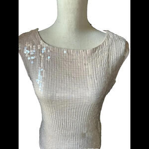 👚🩷Designer Cache Pale Pink Sequin Sleeveless Boat Neck Banded Bottom Size M